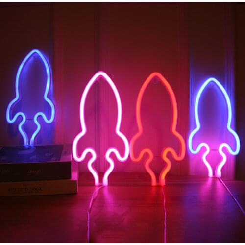LED Neon Universe Rocket Sign Night Lights Wall Art Hanging Lamp for Kids Baby Room Home Party Wedding Decoration Xmas Gift New