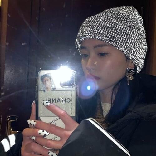 Reflective Beanie Hat night running For Men Women Autumn Winter Warm Knitted Hats Skullies Knit Ski Cap Student Couple hat