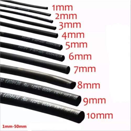 Heat Shrink Tubing Tube black 1.5mm 2mm 3mm 4mm 5mm 2:1 Sleeving Kit 5m/lot Dropshipping