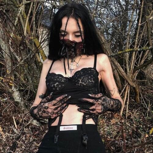 Gothic Tank Top Solid Hot Sexy Backless Slim Spaghetti Strap Punk Summer Top