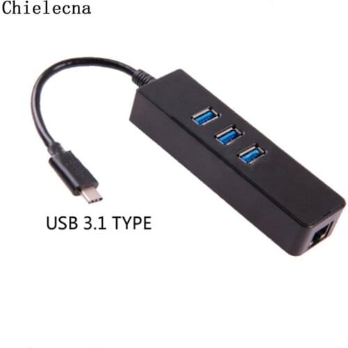Chielecna 3 Port USB 3.0 HUB Type C Hub to Gigabit Ethernet LAN Adapter High Speed Data Transfer Wired Network Card For Macbook