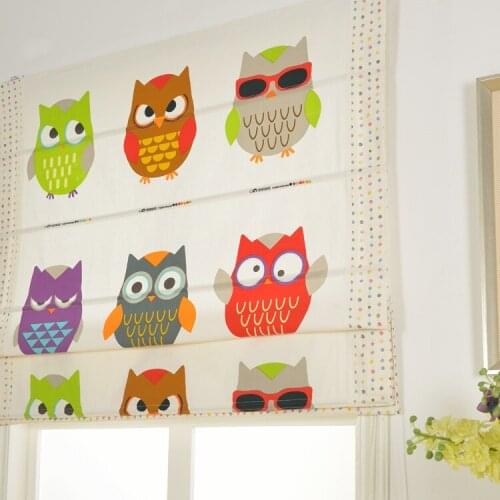 Custom Made Cartoon Style Owl Printing Curtains Cotton Linen Roman Curtain For Kids Bathroom Door Shade Curtain for Bay Window
