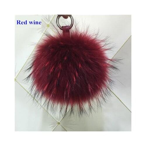 15cm fashion Luxury Fluffy Real Raccoon Fur Ball PomPom Plush Size Genuine Fur Key Chain Keychain Metal Ring Pendant Bag Charm