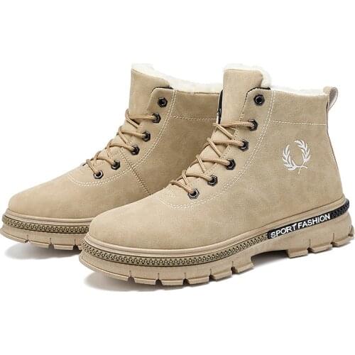 2021 Winter New Concise Mens Boots Round Toe Lace-up Plush Snow Boots with Platform Non-slip Fashionable Suitable for Outside