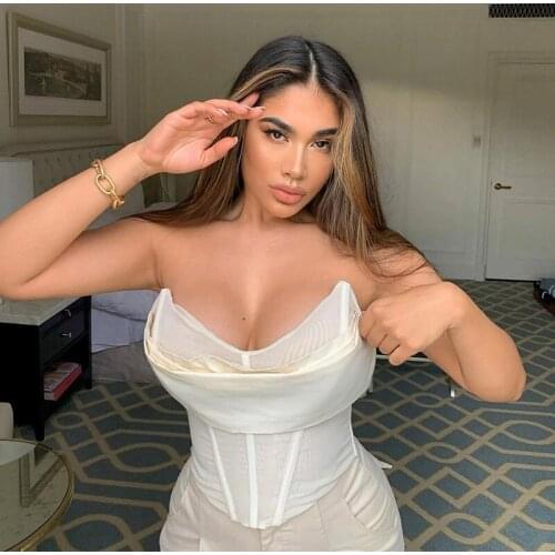 2021 Fashion Streetwear Vintage Slim Asymmetric Backless Tank Top Female Summer Crop Top Sexy Strapless Women Bustier