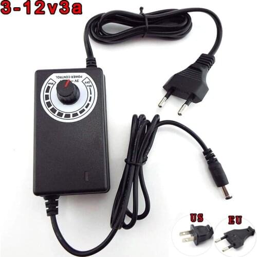 3V-12V 3A Universal Adaptor AC to DC Adjustable Power Supply Transformer Electric Charger For CCTV LED Strip Light EU US Plug