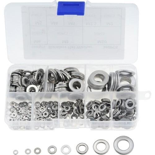 360pcs/box M2 M2.5 M3 M4 M5 M6 M8 M10 Stainless Steel Washer Plain Washer Kit Screw Fastener Hardware Assortment Accessories