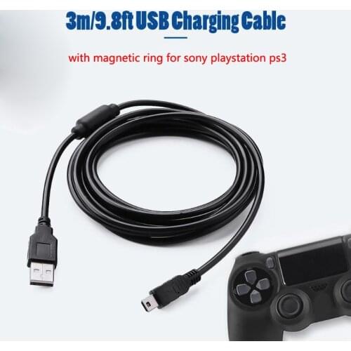 3m/9.8ft USB Charging Cable with Magnetic Ring for PS3 Wireless Controller USB Charger for Sony Playstation PS3 Accessories