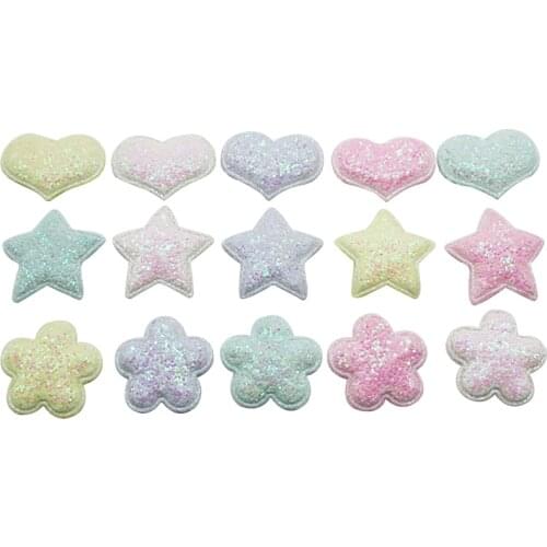 50Pcs Glitter Cute Star/Heart/Flower Padded Patches Appliques DIY Craft Supplies Decor Kids Headwear Hair Accessories Materials