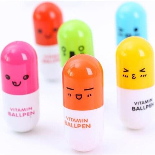6 Pieces / Sets Cute Pill Expression Retractable Pen Office School Supplies Stationery Writing Gift Pen