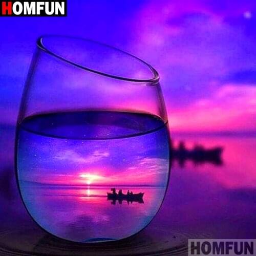 Homfun Full Square/Round Drill 5D DIY Diamond Painting "Cup sunset scenery" 3D Embroidery Cross Stitch Home Decor Gift A11804