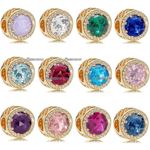 925 Sterling Silver Gold Radiant Hearts With Pink & Clear Crystal Beads Fit Pandora Bracelet & Necklace Diy Jewelry