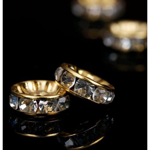 50pcs/lot Gold Silver Color Crystal Rhinestone Rondelles Beads Loose Spacer Beads 6mm 8mm 10mm 12mm for DIY Jewelry Marking