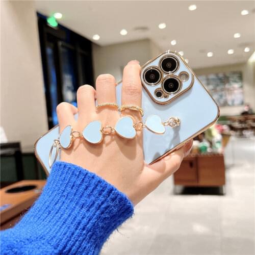 For iphone X Case Luxury Plated Gold Electroplated Heart Bracelet Holder Cases for iPhone 7 12 11 Pro Max 8 Plus XS XR SE 2020