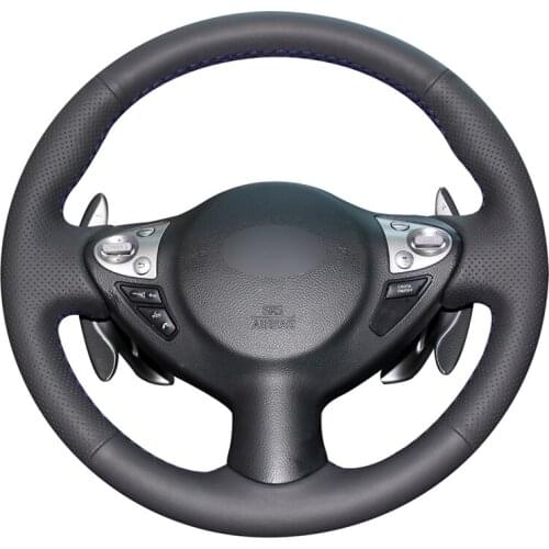 Black PU Artificial Leather Car Steering Wheel Covers for Infiniti FX FX35 FX37 FX50 QX70 2014-2018 Nissan Juke Maxima Sentra SV