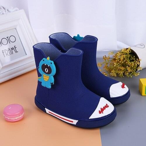Kids Fashion Cartoon Rain Boots Cute Girls Boys Children Rainboots Loverly Waterproof Overshoes Non-slip Cotton Warm Water Shoes