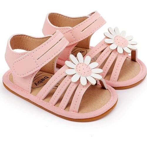 Princess Baby Kids Girls Flower Soft Sole Crib Toddler Soft Sole Prewalkers Summer Sandals Shoes PU Leather Booties Sunflower