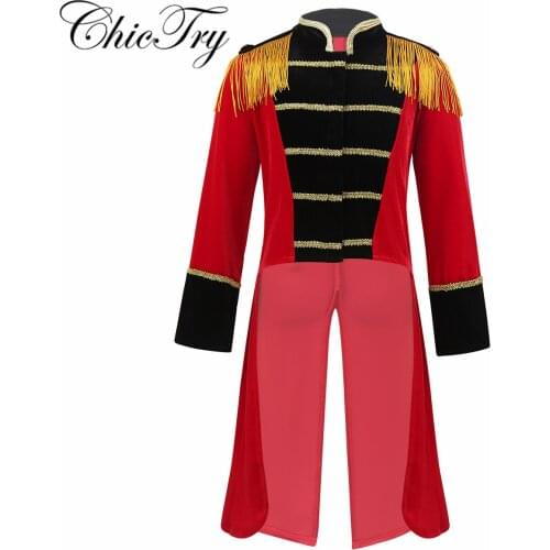 4-8 Years Kids Boys Child Circus Ringmaster Costume Stand Collar Fringes Gold Trimmings Tailcoat Jacket for Halloween Cosplay