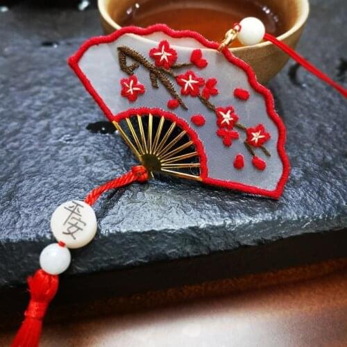 Double-sided Embroidery Small Gifts Handmade Fan Shaped Bookmark Ornaments Dual Use Self Material Package Antique Tassels