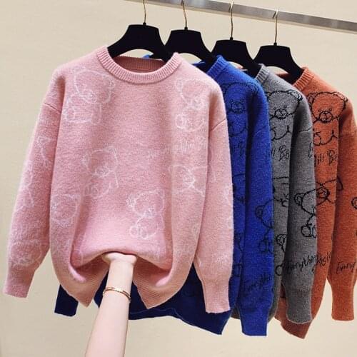 Bear Harajuku Christmas Women Sweaters 2020 Fashion Winter Pullover Oversize Loose Thick Warm Tops Cartoon Knitted Sweater Fall
