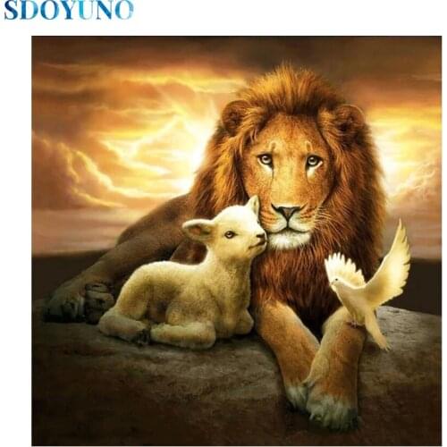 SDOYUNO 5d DIY Full square/round Embroidery paintings Mosaic Diamond Painting Lion and sheep rhinestone pictures Cross Stitch