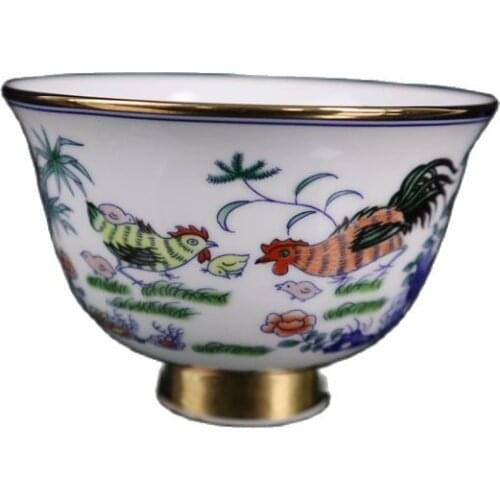 China Old Porcelain Gold and Pastel Bowl With Pattern whole family chicken Pattern China Food Bowl