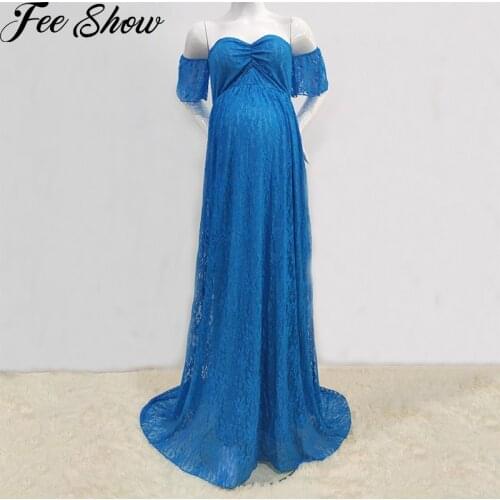 Lace Maternity Dress Pregnant Women Off Shoulder Short Sleeve Maxi Gown Wedding Dress Sexy Photo Shoot Photography Props Clothes