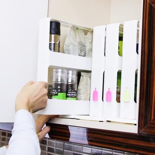 Kitchen Double Layer Spice Organizer Rack Rotating Storage Box Multi Function Jar Bottle Shelf Slide Cabinet Cupboard Utensils