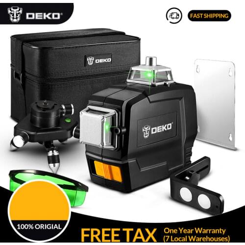 DEKO DKLL12PB 12 Lines 3D Green Laser Level 360 Horizontal And Vertical Cross Lines With Auto Self-Leveling Title Function