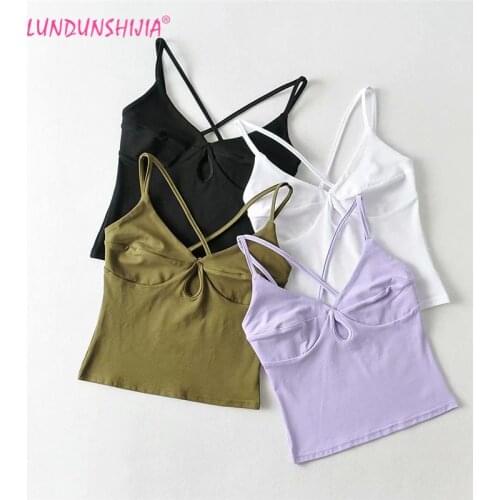 LUNDUNSHIJIA 2021 Summer Fashion Sexy Three-dimensional Chest Shape Women Sexy Crop Tops Ladies Solid Sleeveless Cross Camisole