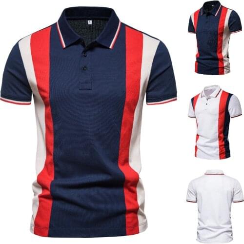 2021 New Summer High Quality Striped Lapel Slim Business Casual Short Sleeves Mens POLO Shirt