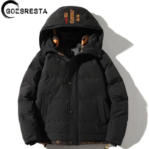 GOESRESTA 2020 Winter Jacket Mens Warm Fashion English Printing Cotton Coat Casual Streetwear Parkas Thicken Men Jacket M-4XL