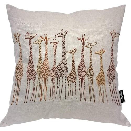 Moslion Throw Pillow Cover Giraffes 18x18 Inch Animal Cute Wild Cartoon Africa Safari Tall Group Crowded Spot Zoo Square Pillow
