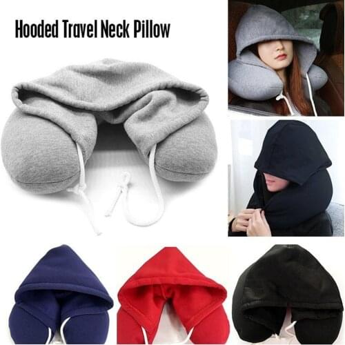 Body Neck Pillow Solid Grey Nap Cotton Particle Pillow Soft Hooded U-pillow Textile Home Airplane Car Travel Pillow Accessories