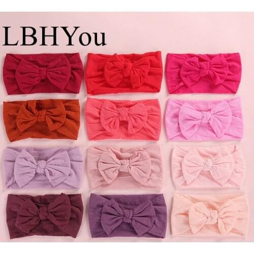 12pcs/lot Knot Nylon Headbands,Soft Stretchy Wide Bows Nylon Hairbands,Kids Baby Turban Headwraps Hair Accessories For Girls