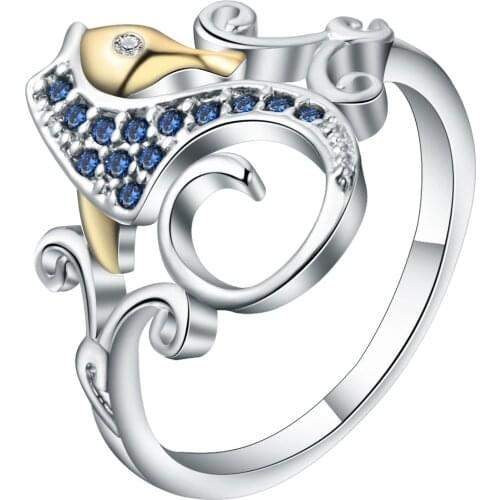 Seanlov Silver Color Hippocampus Rings Jewelry Blue CZ Crystal Rings For Women New Women Men Party Engagement Rings Animal