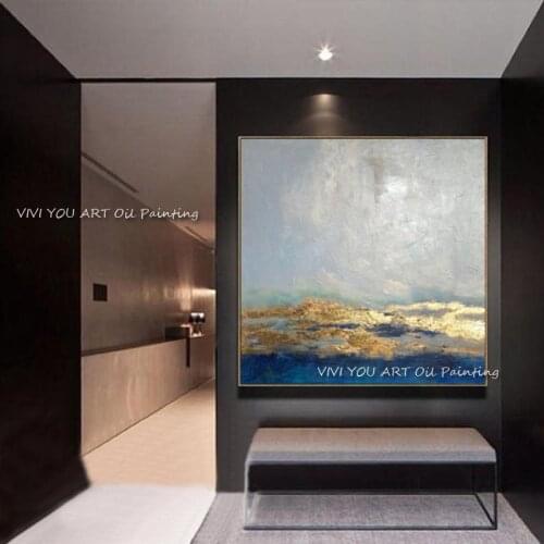 Modern Abstract Oil Painting Oversize Abstract Painting On Canvas Golden Grey Sky Painting Abstract Canvas Wall Art Office Decor