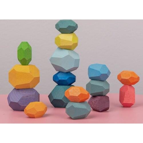 2020 New Stacking Blocks Jenga Games Colorful Wooden Stone Upon Stone Montessori Educational Toy Props 16pcs