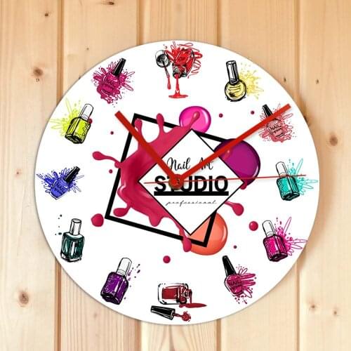 Nail Art Studio Wall Clock Modern Design Beauty Salon Decoration Wall Clock Silent Quartz Haning Watch Nail Technician Gift Idea