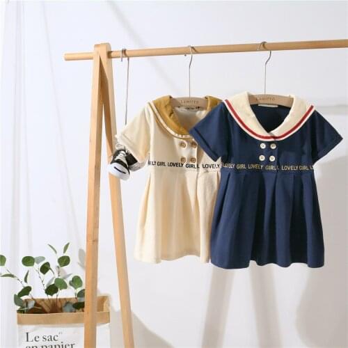 Tonytaobaby Daughter Childrenswear New Products Summer Navy Collar Style Pleated Dress Kids Dresses for Girls