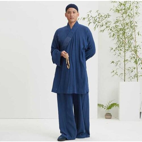 Unisex 5 Colors Summer&Spring Cotton Buddhist Zen Buddha Uniforms Lay Clothing Shaolin Monk Kung Fu Suits Blue/gray/yellow