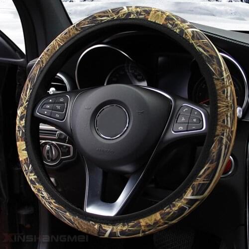 Universal Top Genuine Leather Camouflage Steering Wheel Covers Anti-slip Stretchy D Round Shape 38CM Protective Cover Fit Car
