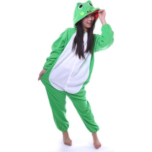 Adult Cartoon Cosplay Onesies Frog Flannel Animal Pajamas One Piece Pyjama Onesie Unisex Hooded Nightgown Homewear Pajama Set
