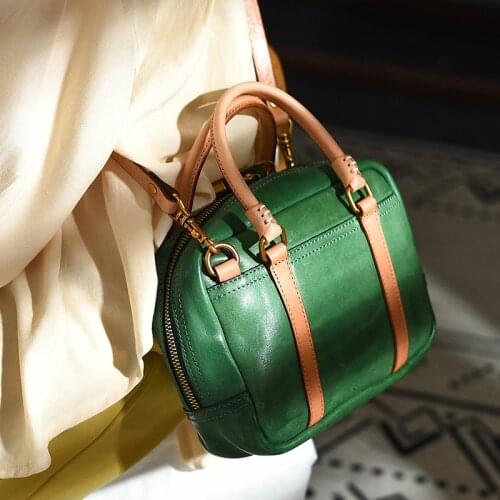 Retro womens genuine leather shoulder bag all-match literary small square bag head layer cowhide shoulder Messenger handbag