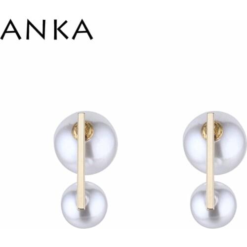 ANKA Simple Double Pearl Stud Earrings For Woman Summer Jewelry Gift #142318