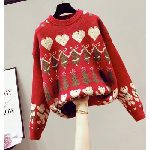 Women Pullover christmas 2021 Sweaters Christmas Print Long Sleeve Straples Collar Tops 2021 sweater christmas sweater Cloths
