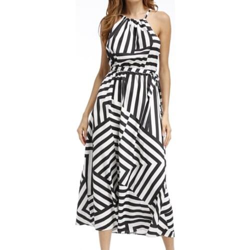 Women Sexy Boho Striped Sleeveless Maxi Long Beach Style Strap Sundress Vestidos For Female