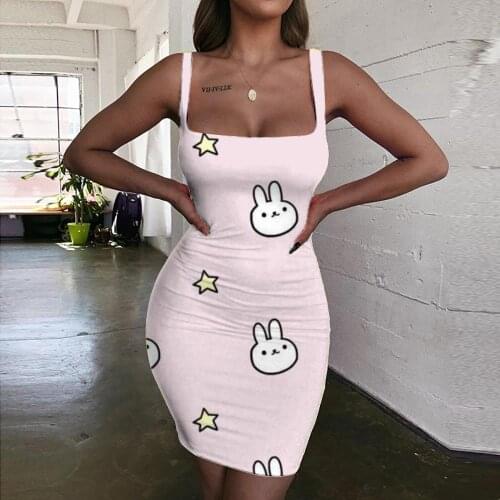 Giyu Brand Rabbit Dresses Women Animal Halter Sleeveless Moon 3d Print Star Ladies Dresses Womens Clothing Plus Size Beach Beach