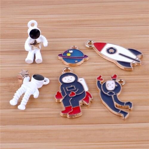 12pcs Colorful Astronaut Space Universe Rocket Enamel Charm for Jewelry Making Fashion Earring Pendant Necklace Bracelet Charms