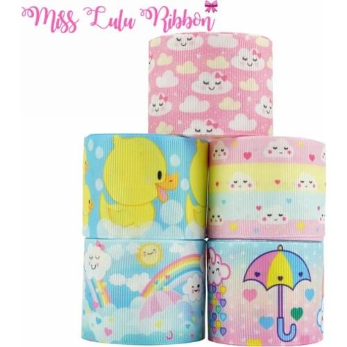 16mm,22mm,25mm,38mm Rainbow Ribbon Duck Ribbon Umbrella Grosgrain Ribbon For Handmade Bow/Party Decoration 50 Yards